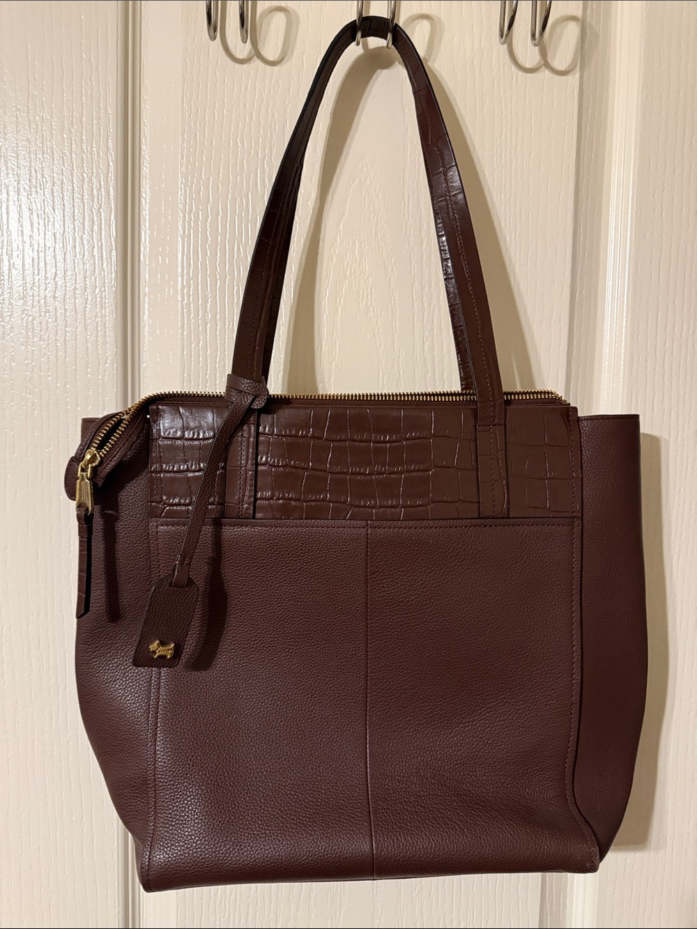 RADLEY LONDON Dark Brown Leather Tote with Croc-Texture Trim - Picture 2 of 5